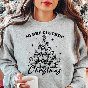 Merry Cluckin Christmas Sweatshirt, Christmas Chicken Shirt, Funny Xmas Shirt, Farm Animal Christmas Shirt, Chicken Lover Shirt, Xmas Gift