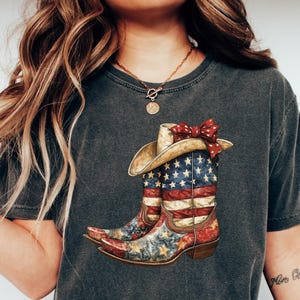 Camiseta vaquera americana Comfort Colors®, camiseta vaquera del 4 de julio, camiseta con botas vaqueras, camiseta bonita del 4 de julio, camiseta patriótica, Día de los Caídos