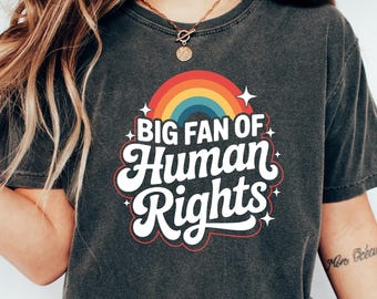 Big Fan of Human Rights tShirt, Retro Rainbow Sweatshirt, Radicalized by Basic Decency Tee, Everyone Welcome Gift, Anti Populism Hoodie