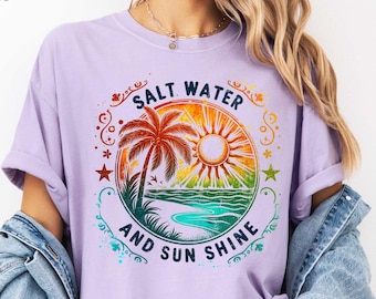 Comfort Colors® Salt Water and Sunshine Shirt, Summer T-Shirt, Beach Tee, Sunshine Gift, Summer Trip Shirt, Vacation Shirt,Beach Women Shirt