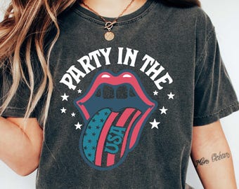 Party in The USA Shirt, Funny 4th of July T-shirt,Patriotic American Flag Lips Tee, Retro July 4th Gift,Red White Blue Shirt,Stars & Stripes