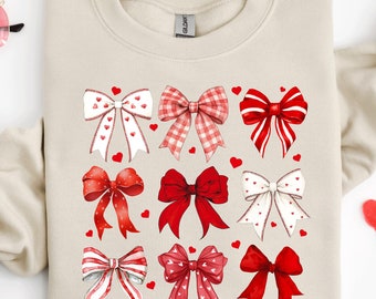 Coquette Valentine Bow Sweatshirt, Retro Valentine Shirt, Valentines day Bow Shirt, Coquette Bow T Shirt, Bow Valentine Gifts