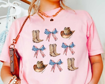 Coquette 4th of July Shirt, Coquette Bows Shirt, Country Girl Shirt, Cowgirl Shirt, Independence Day Shirt, Summer Graphic Tee for Her