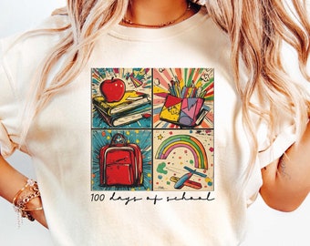 Retro 100 Days of School T Shirt, Back to School Shirt, Mrs. Teacher Appreciation, Gift Preppy Teach Tee