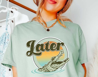 Retro Later Shirt, Gator Shirt for Women, Funny Crocodile Shirt, Cute Alligator Shirt, Animal Lover Tee, Retro Sunset Shirt,Sunset Gator Tee