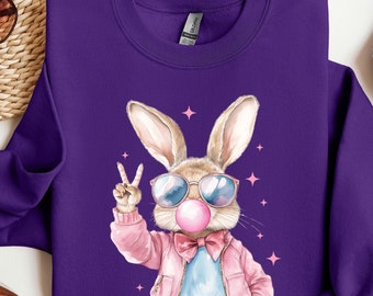 Coquette Bunny Easter Buble Gum Sweatshirt, Cute Bunny Sweatshirt, Rabbit Tee, Happy Easter Day Gift, Coquette Easter, Cute Easter Shirt