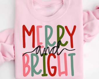 Retro Merry and Bright Christmas Sweatshirt, Christmas Lights Hoodie,Merry tee,Merry and Bright Cute Long Sleeve Tshirt,Women Christmas Gift