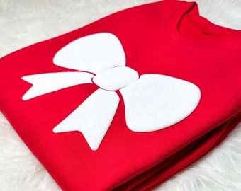 Coquette Valentine's Day Puff Sweatshirt, Retro Valentine Embossed Lettering Shirt, Valentines day Bow Shirt, Bow Valentine Gifts