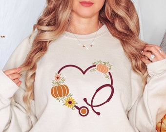 Sweat-shirt d’infirmière d’automne, sweat-shirt d’infirmière de café, sweat-shirt d’automne d’infirmière, sweat-shirt d’infirmière reconnaissante et bénie, cadeau pour le tee-shirt d’infirmière