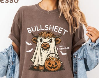 Comfort Colors®Funny Halloween Cow Tshirt,Halloween Sweatshirt,Ghost Cows Tee,Bull Sheet Shirt,Spooky Season Shirt,Halloween Bull Sheet