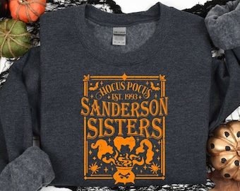 Hermanas Sanderson, Camisa Hocus Pocus Est 1993, Camiseta de Halloween, Sudadera retro de las Hermanas Sanderson de Halloween, Camisa de mujer de Halloween