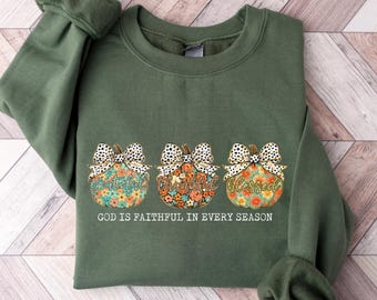 God Is Faithful In Every Season Sweatshirt, Christian Fall Hoodie, Fall Floral tShirt, Boho Fall Pumpkin Shirt, Christian Gift Long Sleeve