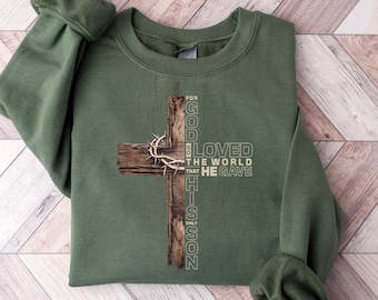 Sudadera con cruz cristiana, camiseta con mensaje religioso, suéter con gráfico religioso, camiseta minimalista de Jesús, regalo cristiano de manga larga