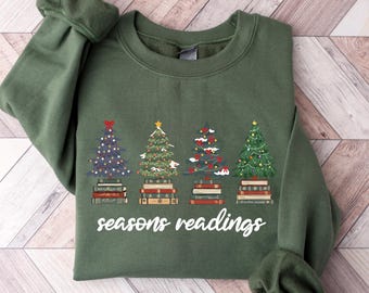 Seasons Readings Sweatshirt, Christmas Book Lover Tee, Holiday Tree Reading tShirt, Festive Xmas Gift Readers Shirt, Winter Book Club Hoodie