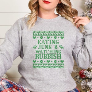 Eating Junk and Watching Rubbish Christmas Shirt, Christmas Movie Shirt, Xmas shirt, Matching Christmas Shirts, Ugly Christmas Shirt