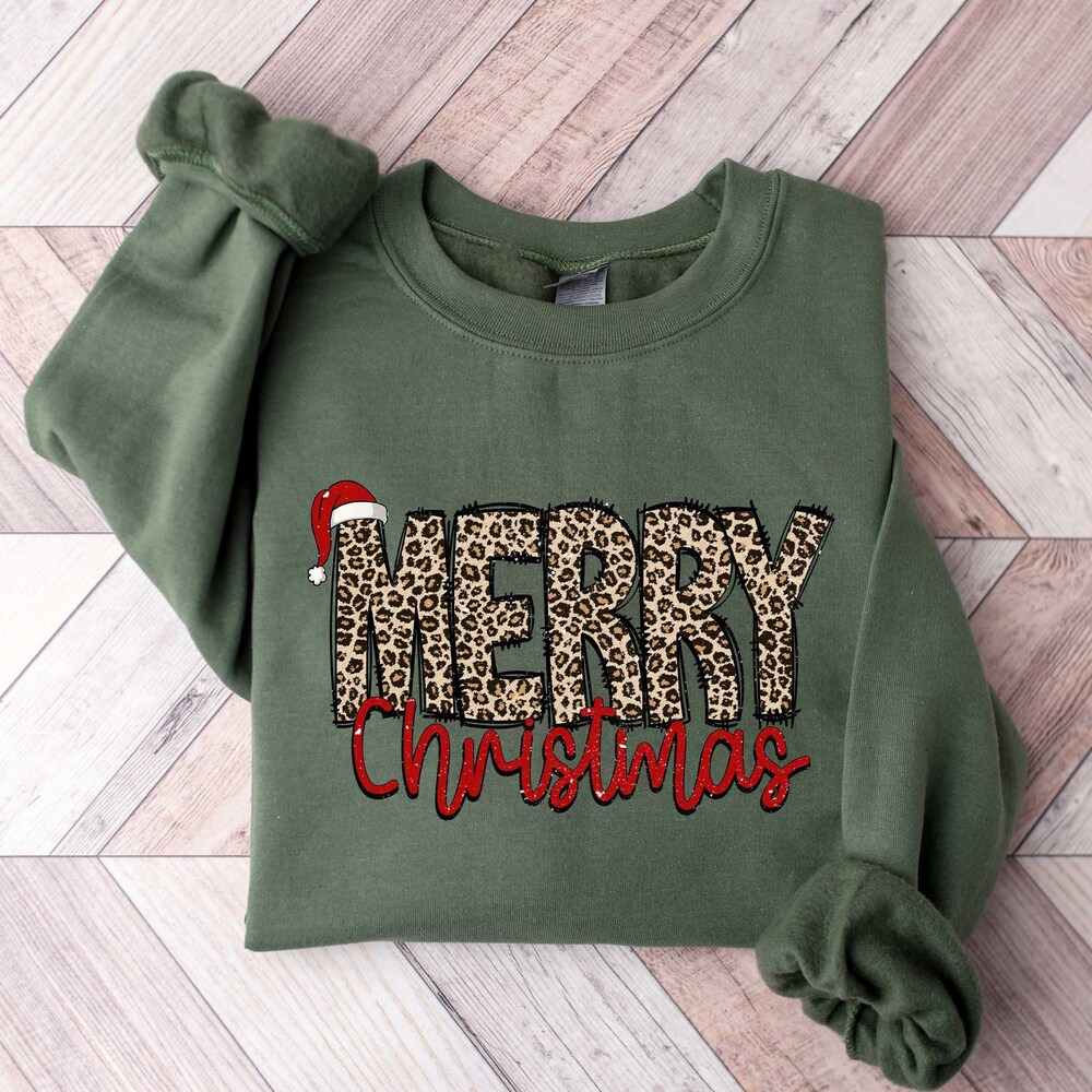 Christmas Shirt, Merry Christmas Sweatshirt, Leopard Printed Christmas Shirt, Christmas Gift Shirt, Women Leopard Christmas Shirt Miosama
