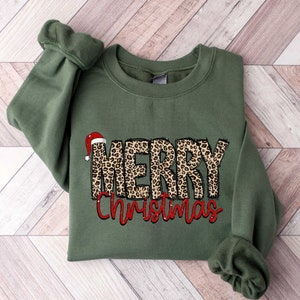 Christmas Shirt, Merry Christmas Sweatshirt, Leopard Printed Christmas Shirt, Christmas Gift Shirt, Women Leopard Christmas Shirt