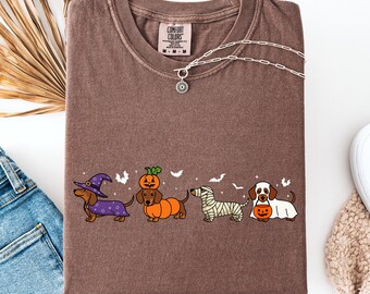Sudadera Comfort Colors® con perro salchicha, camiseta de Halloween con perro salchicha, camiseta de Halloween con un perro fantasma, regalo divertido de Halloween