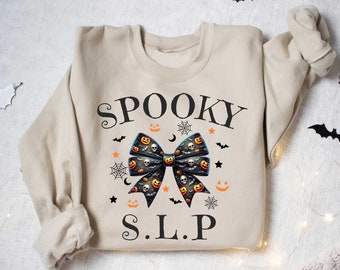 Speech Therapy Halloween Sweatshirt, Halloween Speech Therapist Shirt Spooky SLP Shirt Speech Language Pathologist Pumpkin Shirt