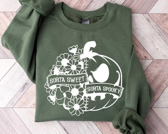 Sorta Sweet Sorta Spooky Sweatshirt, Halloween Sweatshirt, Flower Skull Sweatshirt, Halloween Party , Flower Pumpkin Sweatshirt