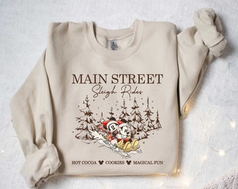 Retro Mickey Minnie Main Street Sleigh Rides Shirts, Disney Christmas Shirt, Mickey Minnie Christmas Sweatshirt, Mickey Christmas Gift