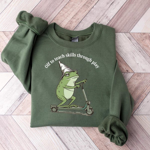 Off To Teach Skills Through Play Sweatshirt, Occupational Therapist tShirt, Special Education Shirt, Frog Scooter Tee, Therapy Hoodie Gift