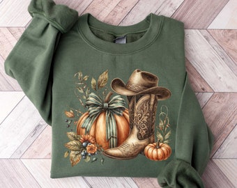Howdy Pumpkin Shirt, Western Fall Shirt, Fall Coquette Bow T Shirt, Fall Vibes, Fall Sweatshirt, Thanksgiving Gift, Cowgirl Shirt