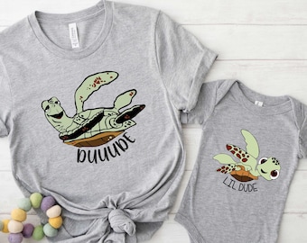 Duuude and Lil Dude Shirt, Turtle Daddy Shirt, Dad and Kid Matching Shirt, Fathers Day Shirt, Daddy Gift, New Dad Shirt, Husband Shirt Gift