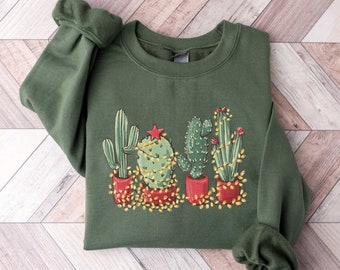 Christmas Cactus Shirt, Christmas Shirt, Cowboy Christmas, Cactus Lover Gift, Plant Lover Shirt,  Christmas, Cactus Sweatshirt