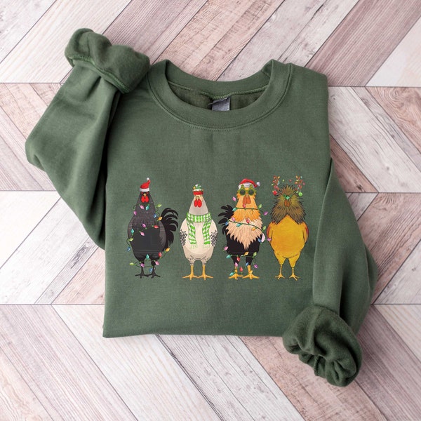 Crazy Chicken Christmas Shirt, Chicken Christmas Lights Shirt, Chicken Lover Gifts, Funny Chicken Shirt, Farmer Gifts, Farm Animal tshirt