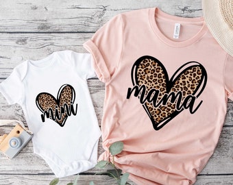 Mama Mini Heart Shirt, My Small Valentines Shirt, Leopard Printed Mama and Mini Shirt, Mama Mini Matching Shirt, Mama and Mini Set