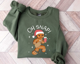Oh Snap Gingerbread Sweatshirt, Christmas Shirt, Christmas Cookie T-Shirt, Sparkly Christmas Crewneck, Funny Christmas Tee