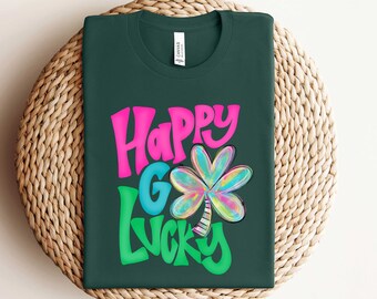 Happy Go Lucky Clover Tee, Women St.Patrick's Day Sweatshirt, Happy Go Lucky Sweater, Happy Go Lucky Clover Tshirt, Happy Patricks Day Shirt