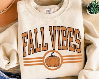 Sudadera con vibraciones otoñales, suéter de calabaza, manga larga de Acción de Gracias, camiseta de Halloween, camiseta de otoño, sudadera con capucha de otoño, regalos para camisetas de Acción de Gracias