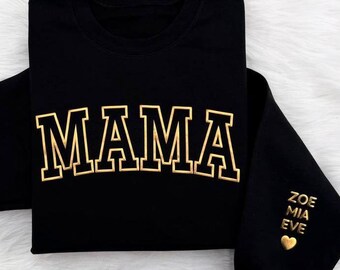 Custom Mama Sweatshirt with Kids Names | Puff Letters | Embossed Lettering | Christmas Gift for Mom | Mama Sweater | Names on Sleeve