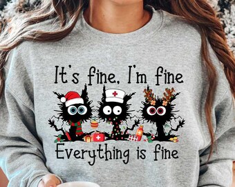 Funny Christmas Cat Nurse Sweatshirt, Christmas Sweatshirt, Funny Christmas Shirt, Christmas Nursing Shirt
