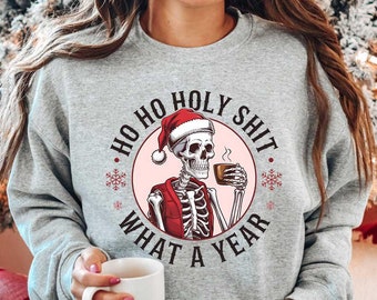 Sudadera con humor navideño, suéter de Papá Noel esqueleto, camiseta de Dead Inside, regalos navideños, divertido jersey de cuello redondo navideño