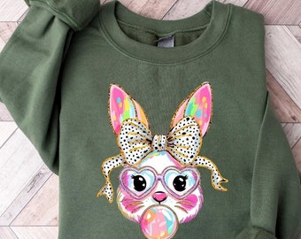 Coquette Bow Bunny Sweatshirt, Cute Bunny Sweatshirt, Rabbit Tee, Happy Easter Day Gift, Coquette Easter, Cute Easter Shirt