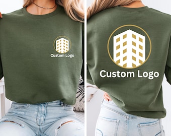 Sudadera y sudadera con capucha con logotipo personalizado en la parte delantera y trasera, suéter personalizado de doble cara para empresas, sudadera con capucha con logotipo, sudadera con capucha a juego para uniformes de empresa.