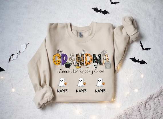 Personalized Halloween Grandma Sweatshirt with Grandkids name, Custom Spooky Grandma Shirt, Ghost Grandma tShirt, Halloween Gift for Grandma