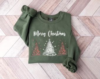 Merry Christmas Sweatshirt, Christmas Tree tShirt, Christmas Tee, Merry Christmas Shirt,Women Retro Merry Hoodie,Xmas Long Sleeve,Xmas shirt