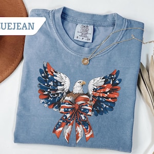 Camisa con lazo de águila americana Comfort Colors®, camiseta Coquette del 4 de julio, camiseta American Girl, regalo del 4 de julio, camiseta patriótica, camiseta Freedom