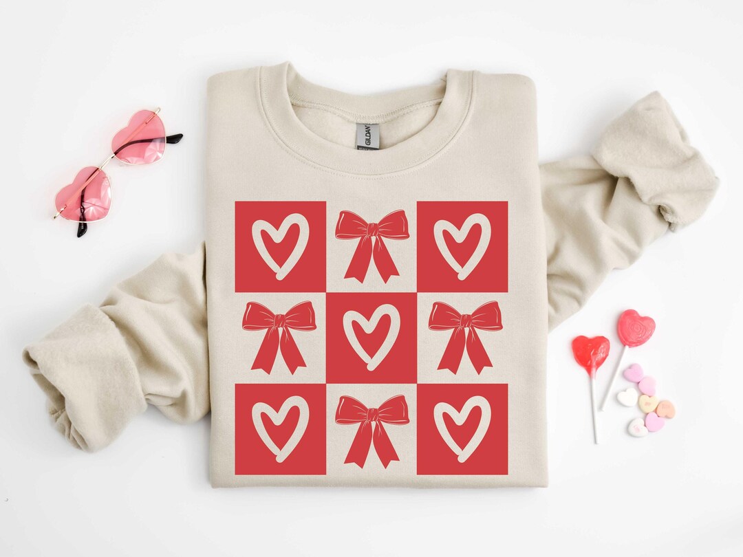 Full Size Sequin Bow Cheery Patched Valentines Tee Plus Size