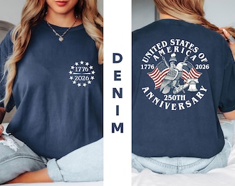 Comfort Colors® America 250th Anniversary Shirt, Double Sided Patriotic Eagle Tee, Distressed 4th Of July tShirt, American Flag Shirt