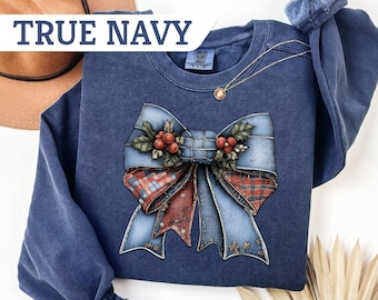 Comfort Colors®Blue Toile Coquette Christmas Sweatshirt, Cute Blue Christmas tdShirt, Cozy Winter Shirt, Christmas Gift, Holiday Tee Gift
