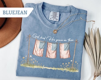 Comfort Colors® God Shed His Grace On Thee Shirt, 4th of July T-Shirt, American Flag Tee, USA Shirt Independence Day Gift, Patriotic Shirt