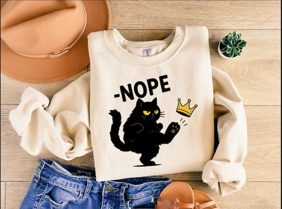 Nope Cat Shirt, No Kings Black Cat Tee, Funny Cat Lover Tshirt, Sarcastic Cat Hoodie, Grumpy Cat Sweatshirt, Pet Owner Gift, Anti Social Cat