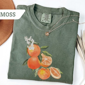 Comfort Colors®Orange Shirt,Graphic Fruit Tshirt,Pastel Drawing Oranges Tee,Foodie Shirt, Aesthetic Fruit Shirt, Flowers Orange Citrus Lover