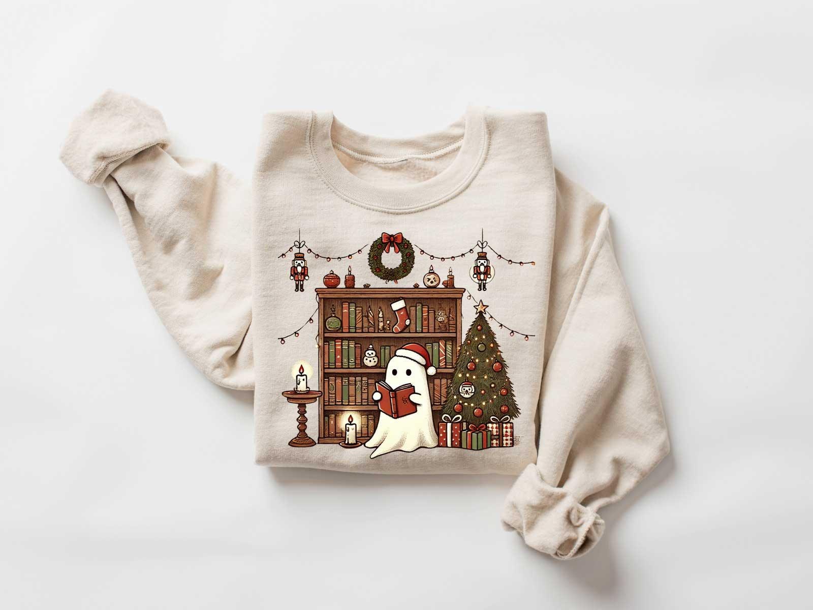 Christmas Books Sweater, Ghost Boo Books Sweater, All Booked For Christmas Merry Teacher Librarian Sweatshirt, Books Lover Gift, Nerd Shirt