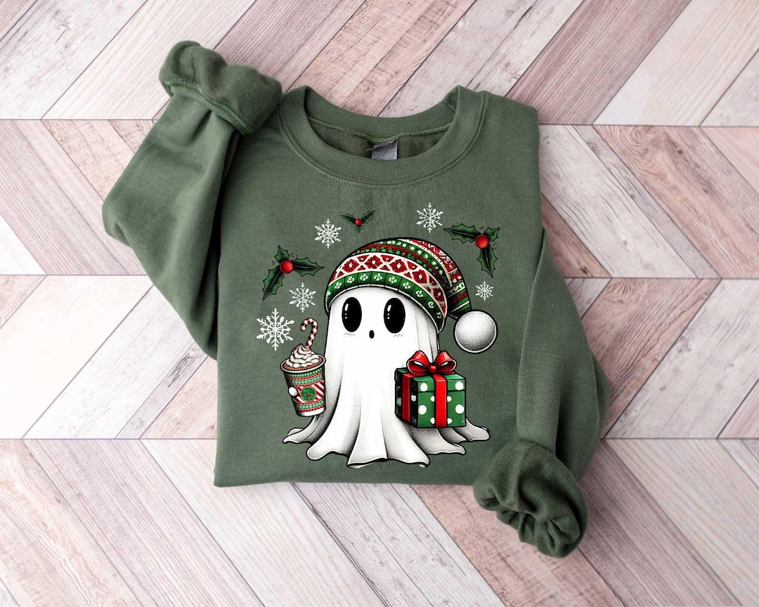 Ghost Santa Christmas Sweatshirt, Christmas Ghost Gift, Holiday Gift, Xmas Gift, Christmas Sweatshirt, Halloween Ghost Sweatshirt